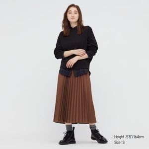 NWT Uniqlo Chocolate Brown Accordion Pleated Midi Skirt